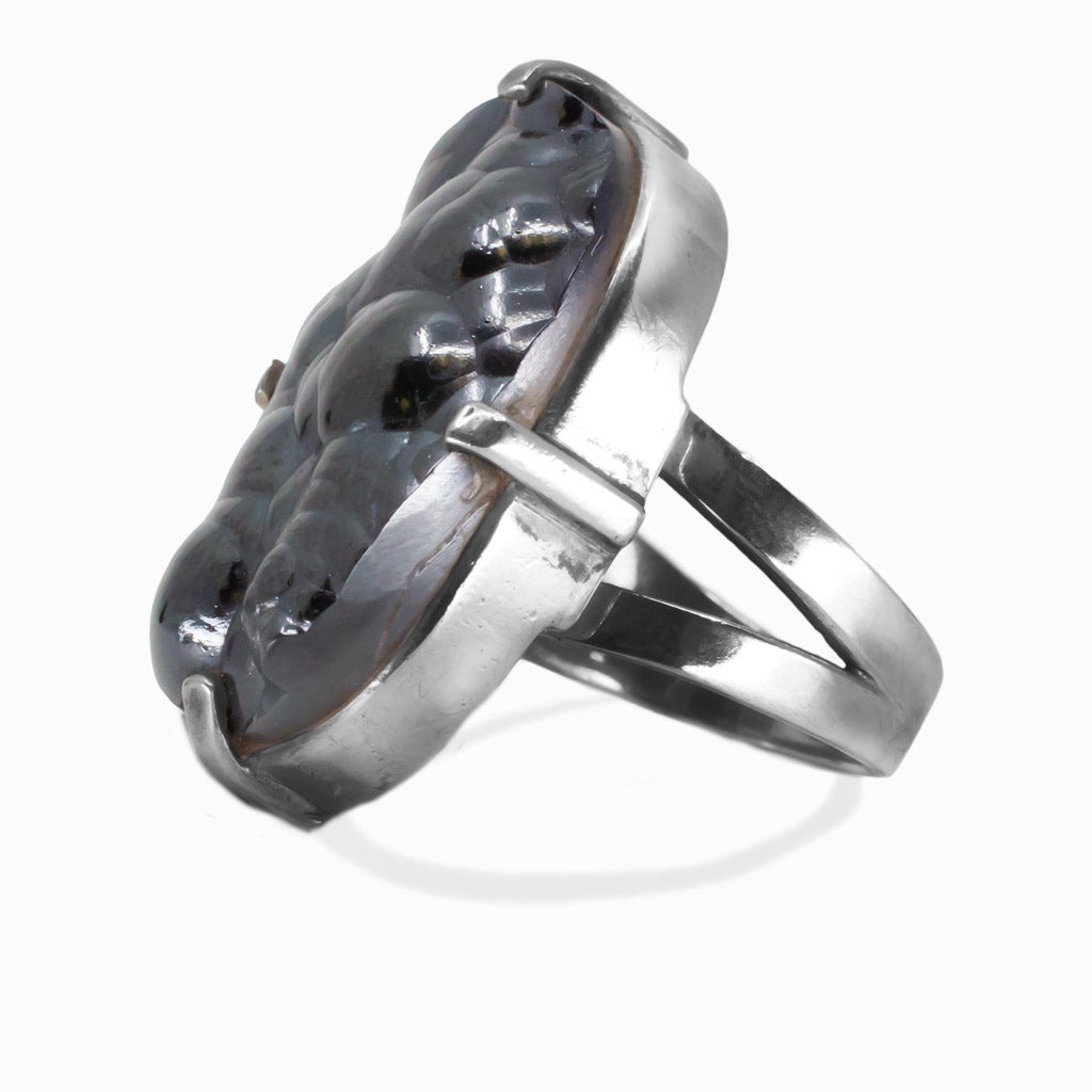 BLACK BOYTROIDAL HEMATITE BEZEL CLAW RING STERLING SILVER | MADE IN EARTH