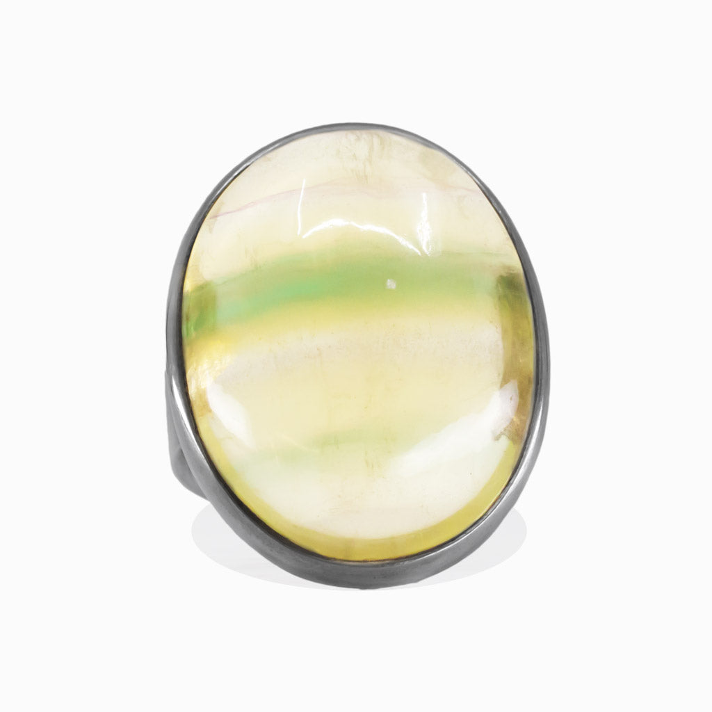 CABOCHON MUTICOLOR FLUORITE RING STERLING SILVER | MADE IN EARTH