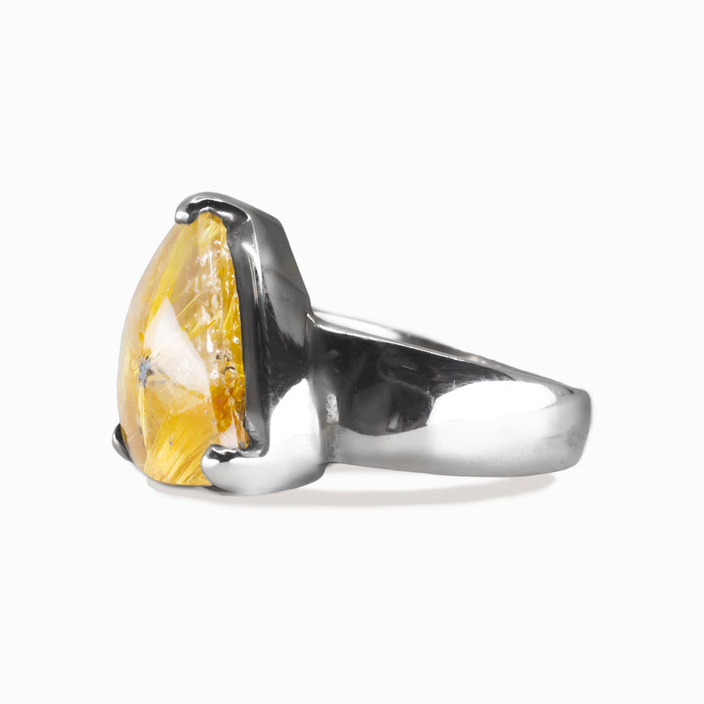 CABOCHON GOLDEN RUTILATED QUARTZ CLAW RING STERLING SILVER | MADE IN EARTH