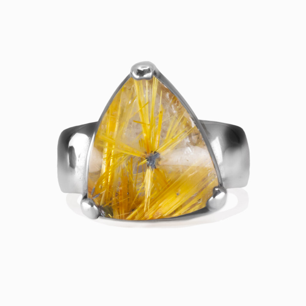 CABOCHON GOLDEN RUTILATED QUARTZ CLAW RING STERLING SILVER | MADE IN EARTH