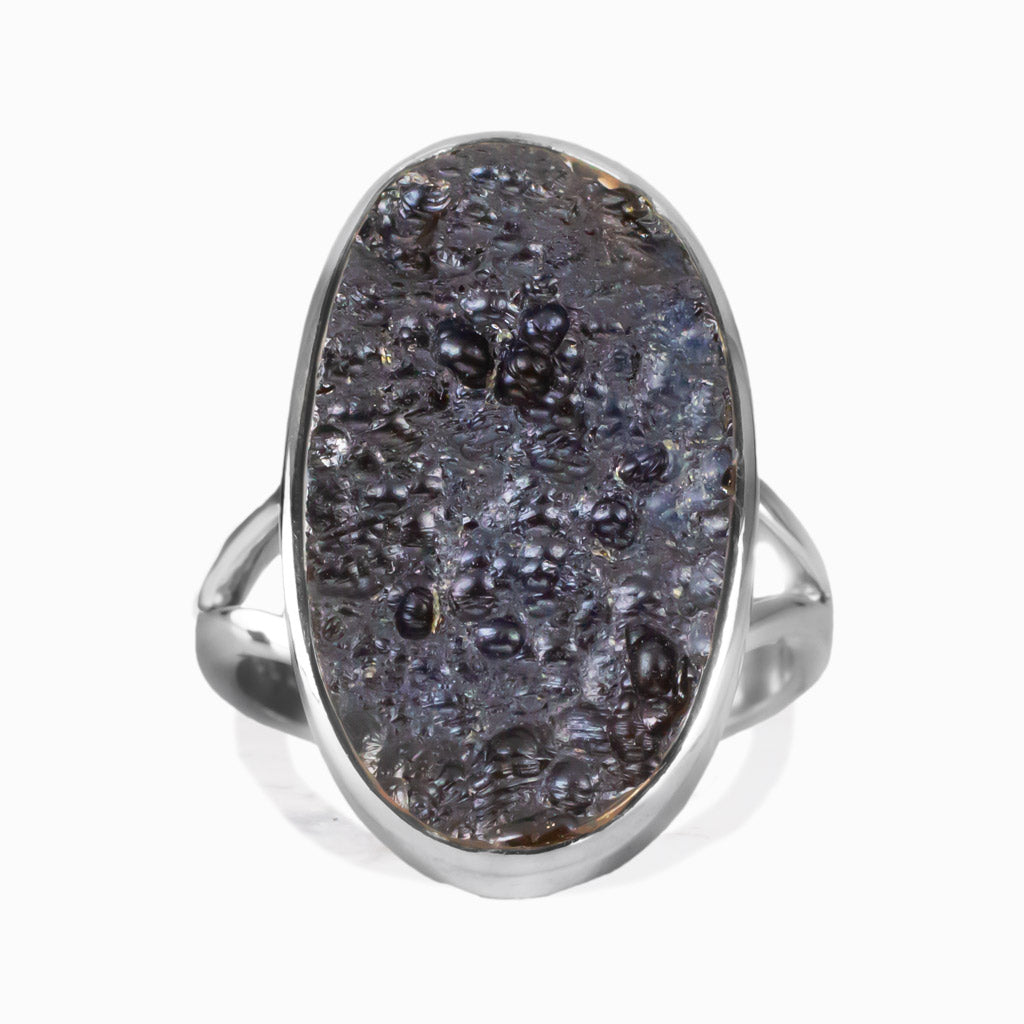 RAW TEKTITE OVAL RING STERLING SILVER | MADE IN EARTH
