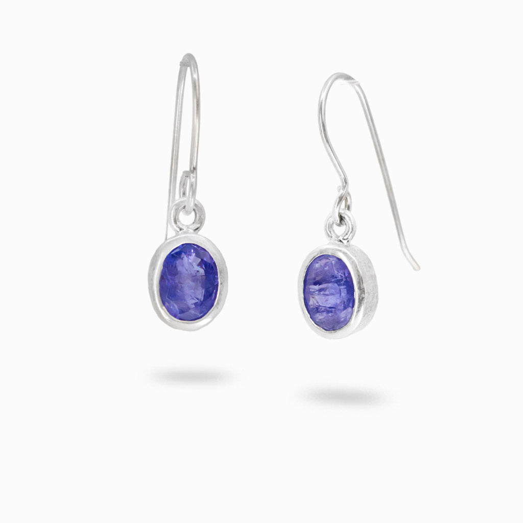 Faceted tanzanite bezel drop earrings in sterling silver