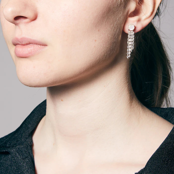 Rainbow Moonstone Stud Drop Earrings