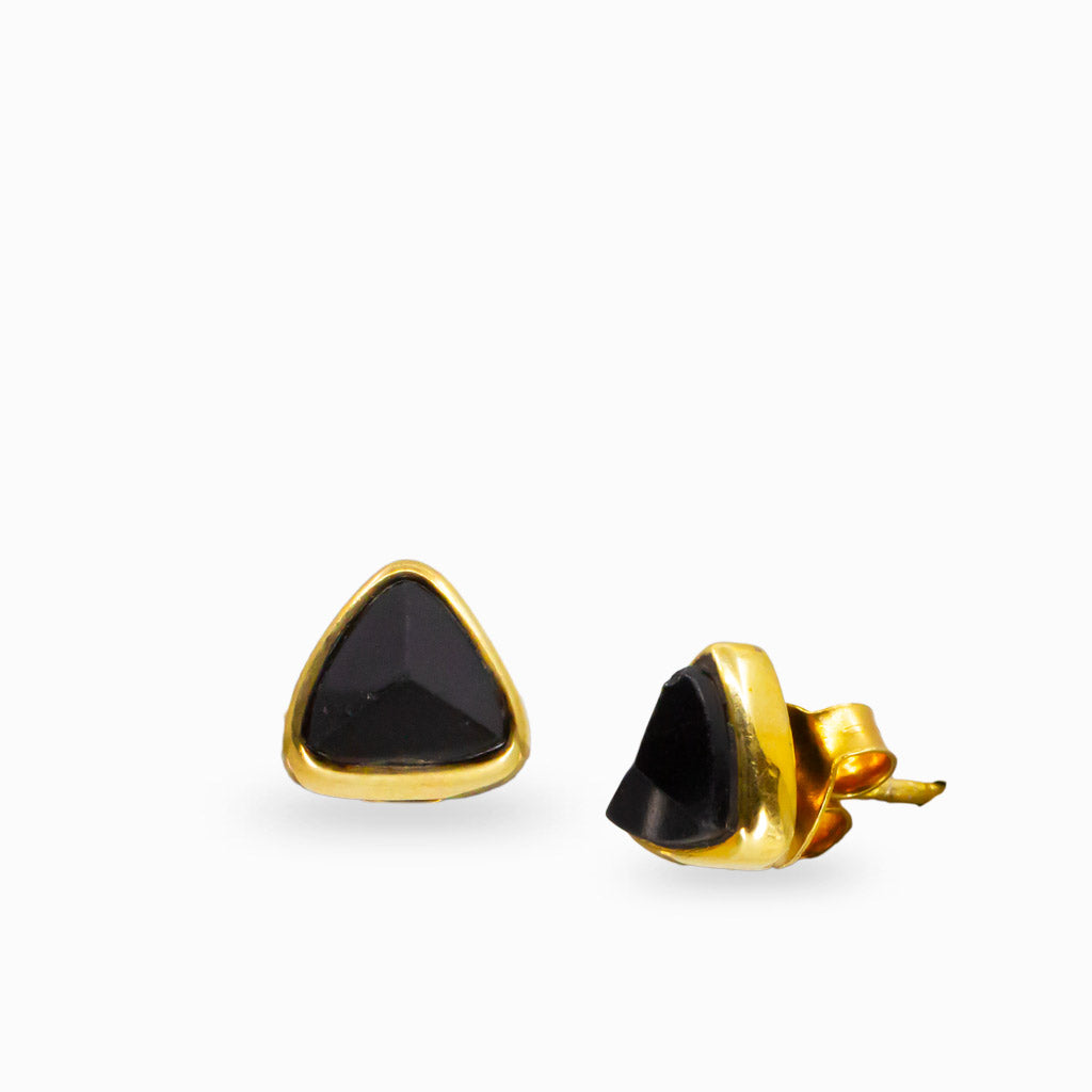 TRIANGLE NLACK TOURMALINE STUD EARRINGS IN GOLD VERMEIL FINISH | MADE IN EARTH