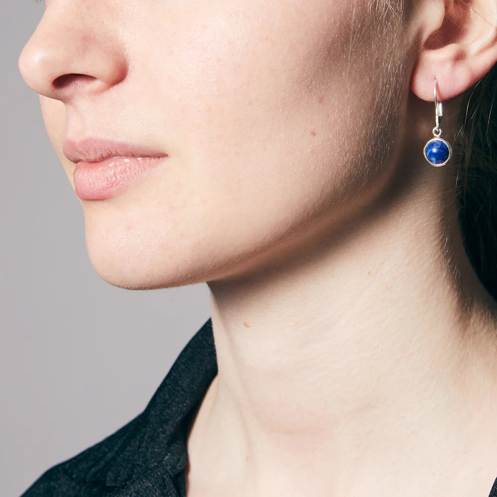 Round kyanite cabochon earrings in sterling silver