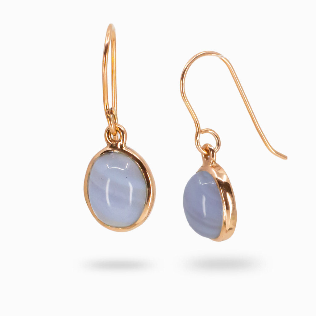 CABOCHON BLUE LACE AGATE ROSE GOLD VERMEIL DROP EARRINGS | MADE IN EARTH