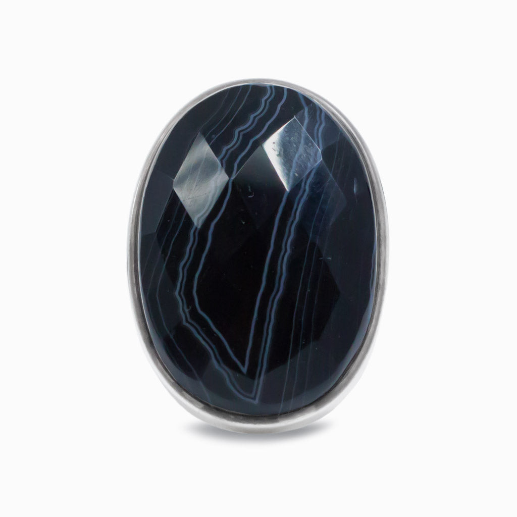 Oval Faceted Banded Agate ring