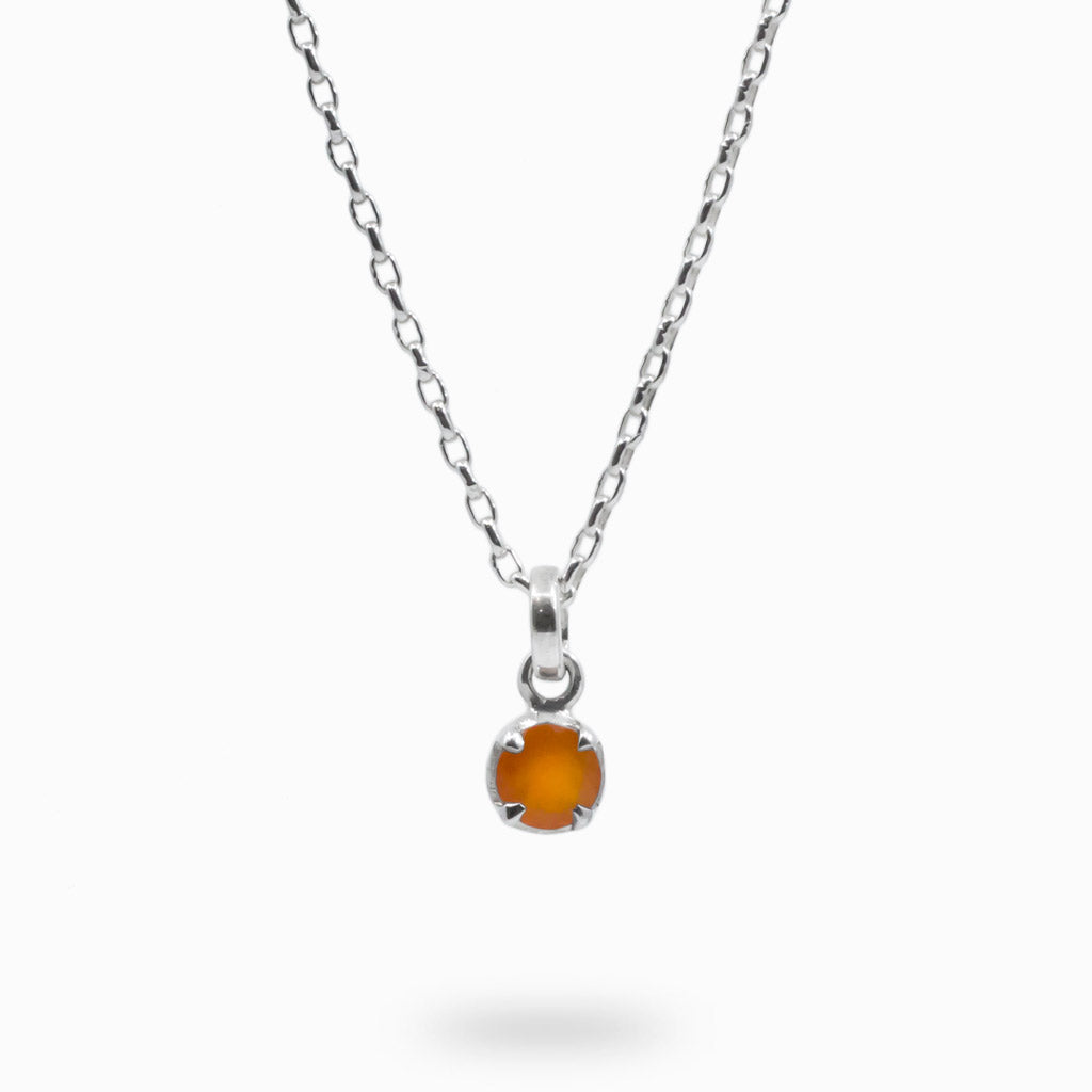 ROUND ORANGE FACETED STERLING SILVER CARNELIAN NECKLACE