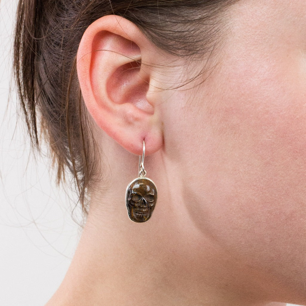 Tiger Iron drop earrings on model