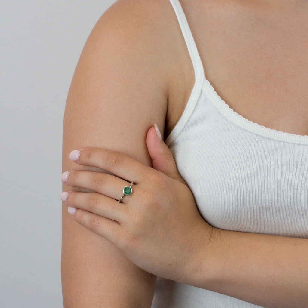 Emerald ring on model