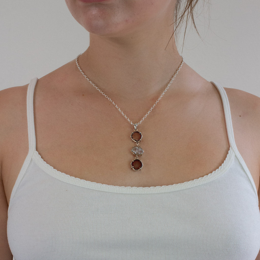 WATERMELON TOURMALINE AND HERKIMER DIAMOND NECKLACE ON MODEL