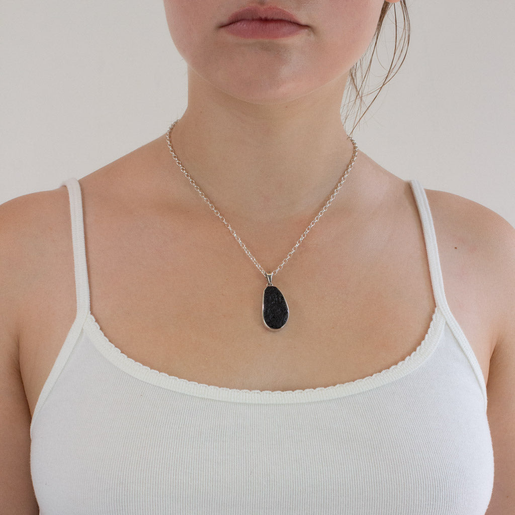 Tektite necklace on model