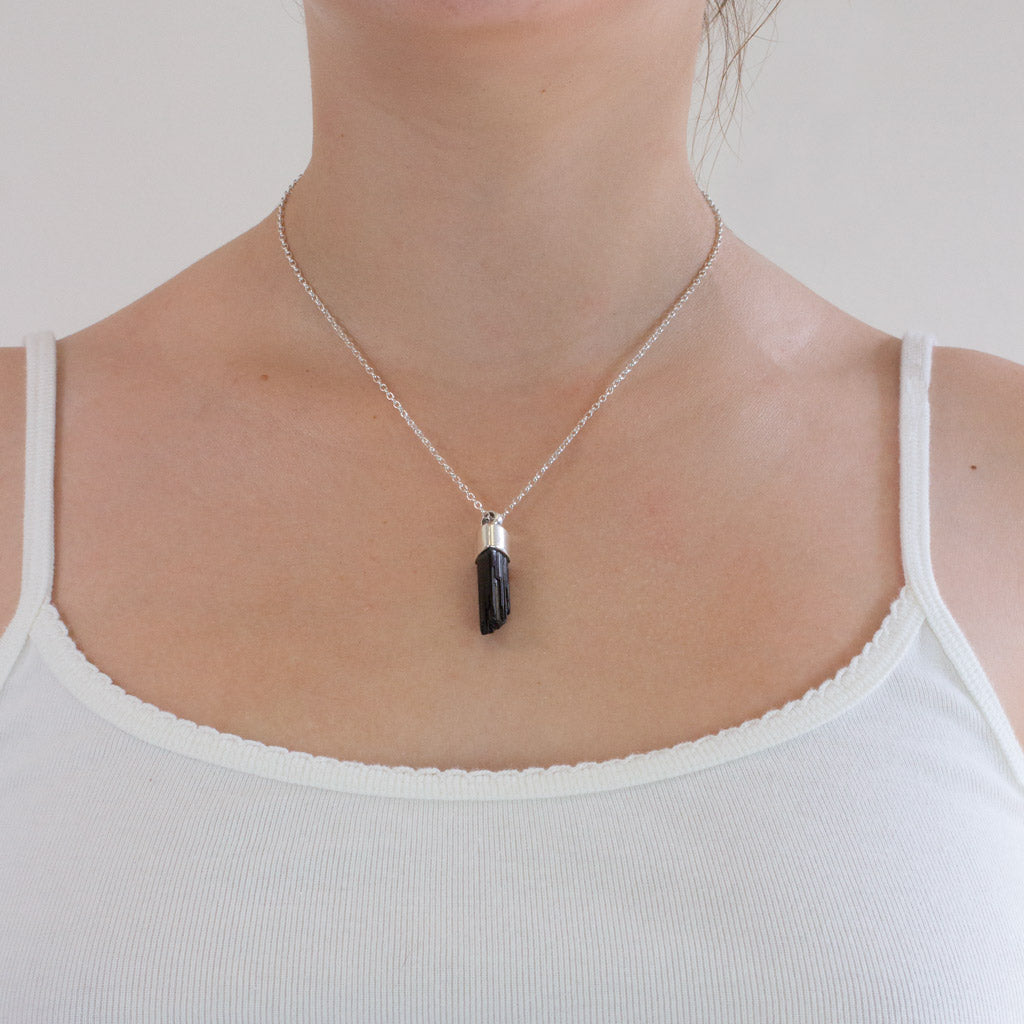 Black Tourmaline necklace on model