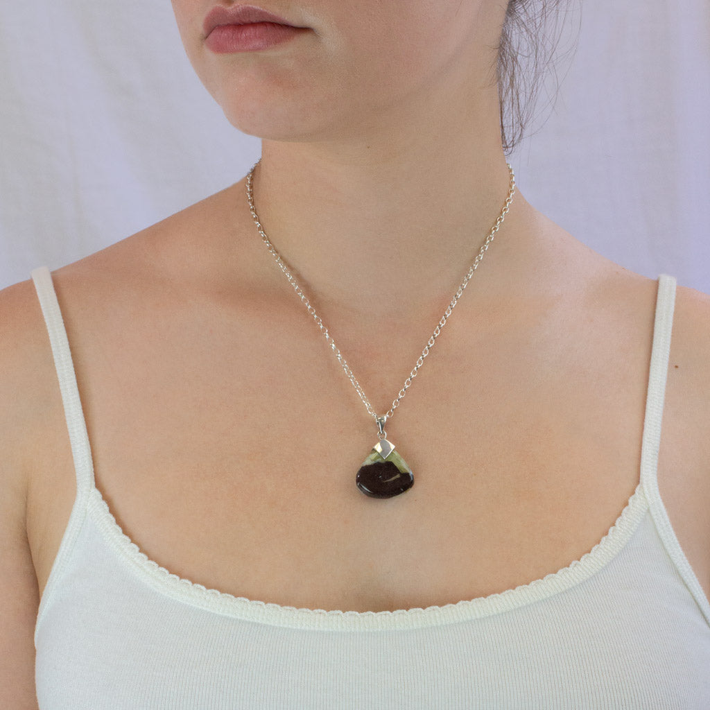 Prehnite necklace on model