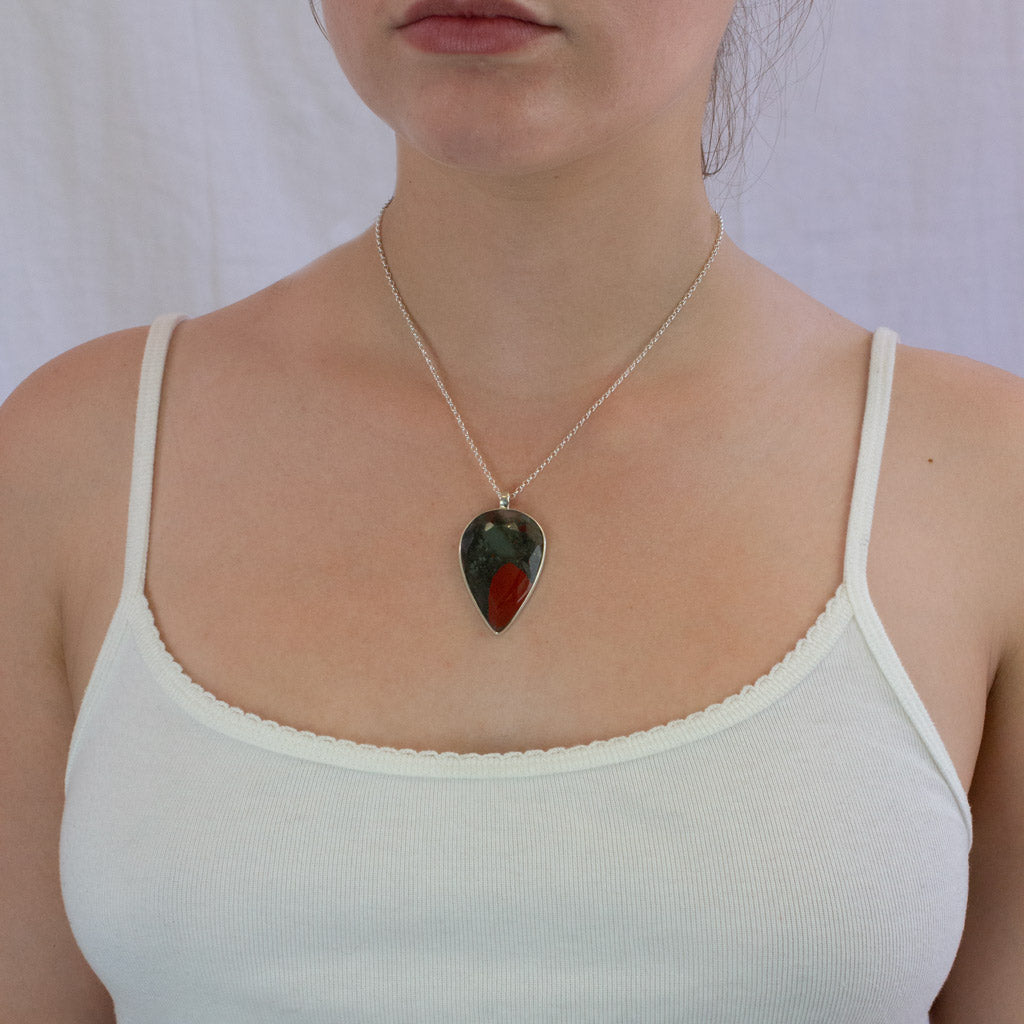 Volcano Jasper necklace on model