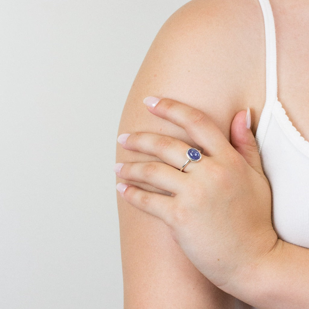 Tanzanite ring on model