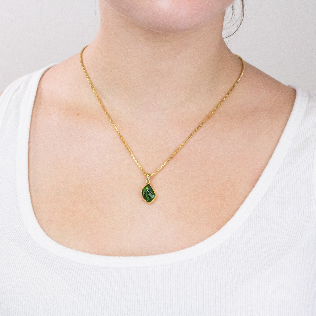 Chrome Diopside necklace on model