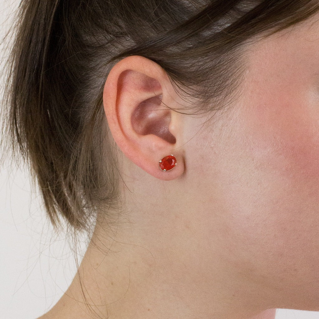 Carnelian stud earrings on model