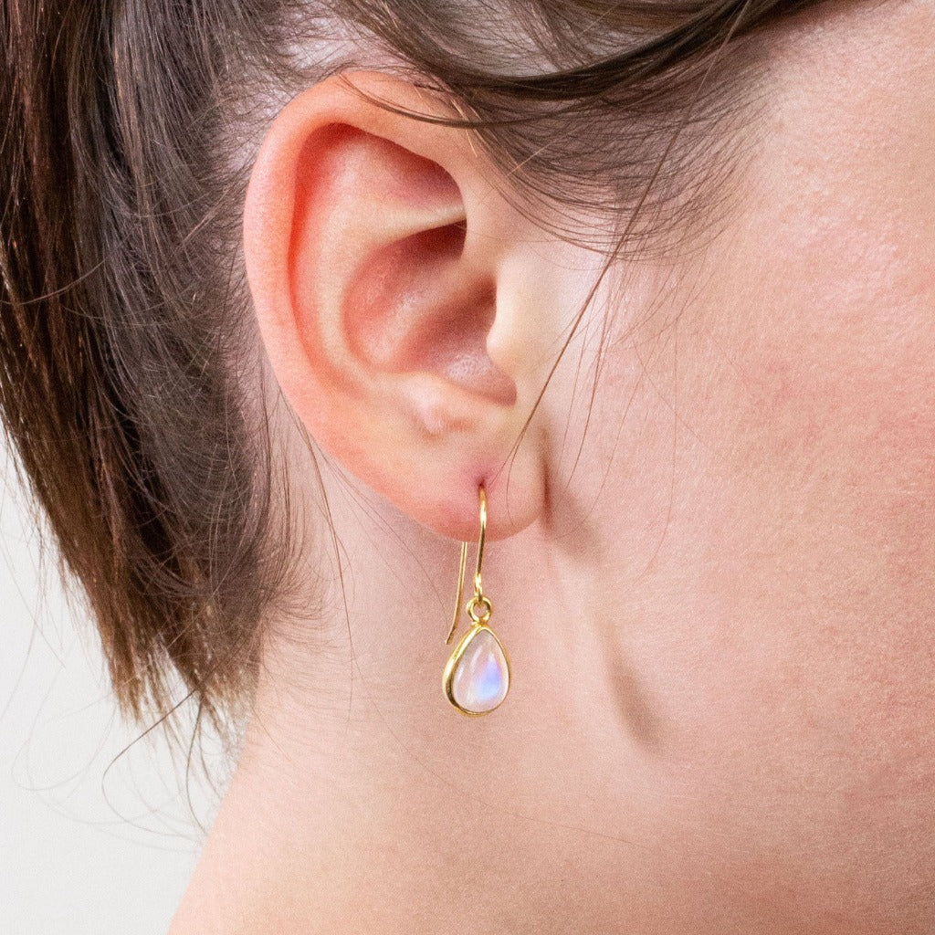 Rainbow moonstone earrings on model
