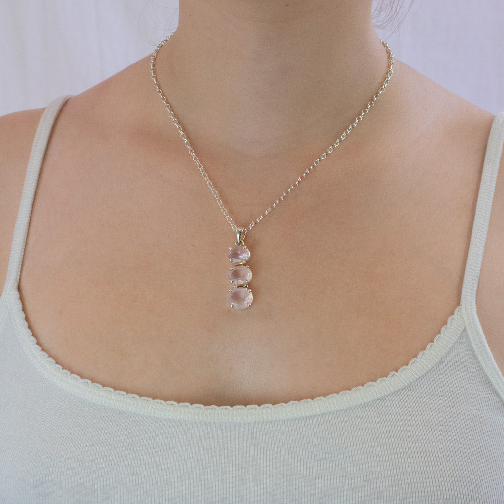 Rose Quartz necklace on model