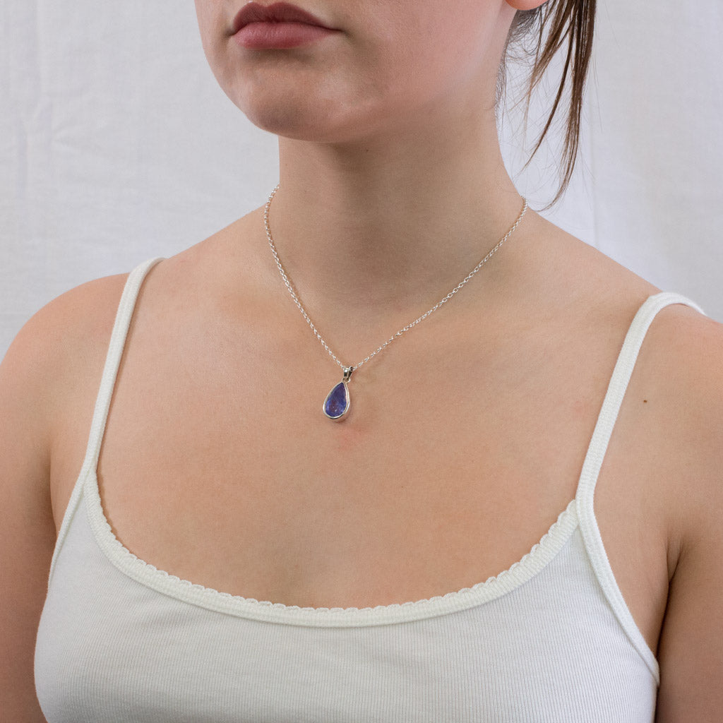 Tanzanite necklace on model