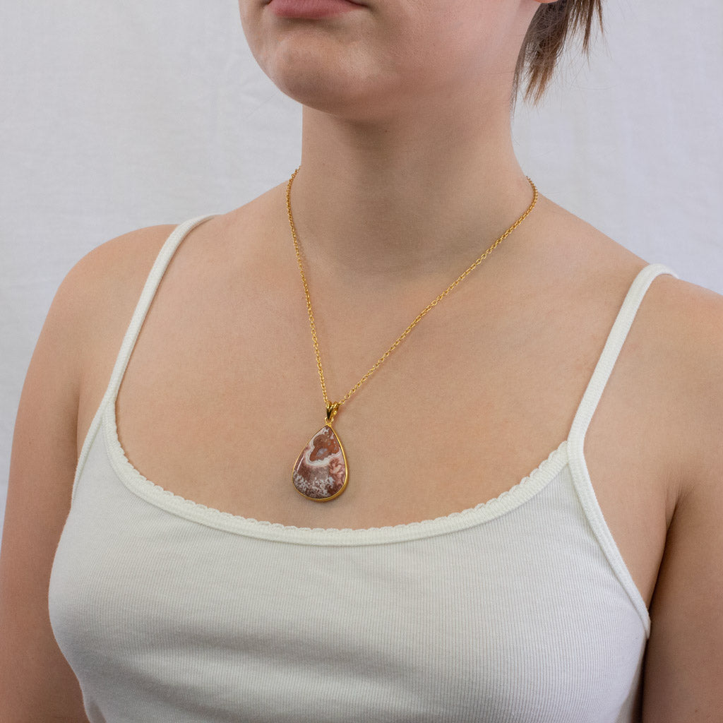 Crazy Lace Agate necklace on model