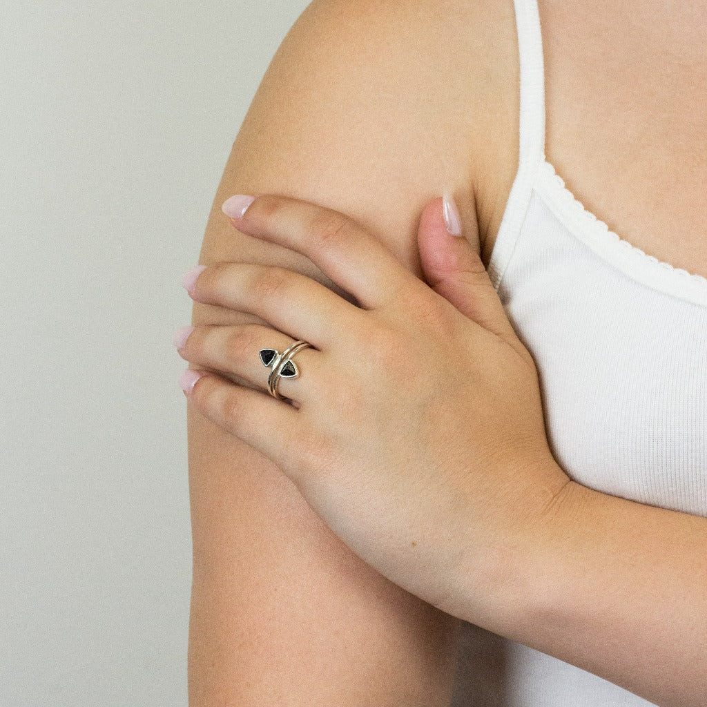 Black Tourmaline ring on model