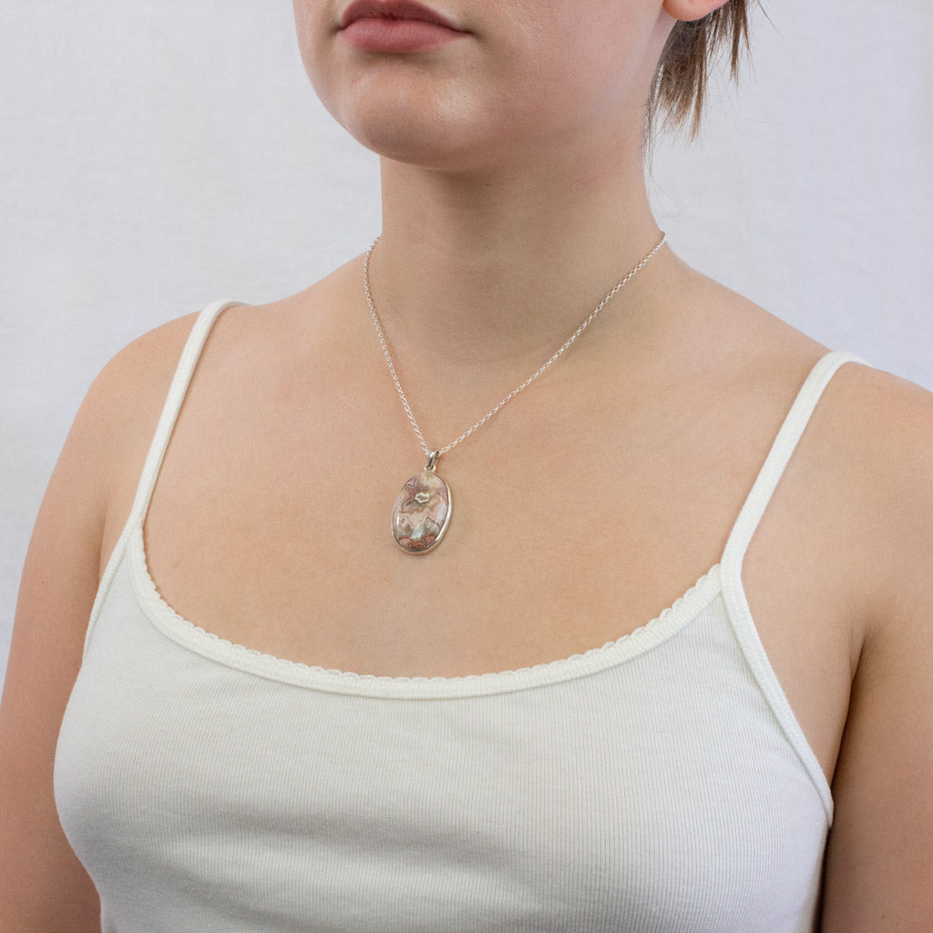 Crazy Lace Agate necklace on model