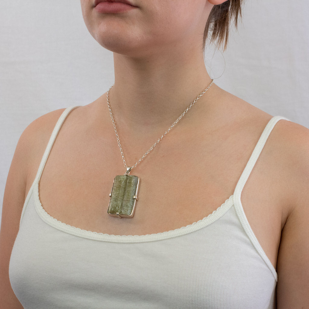 Green Raw Apatite necklace on model