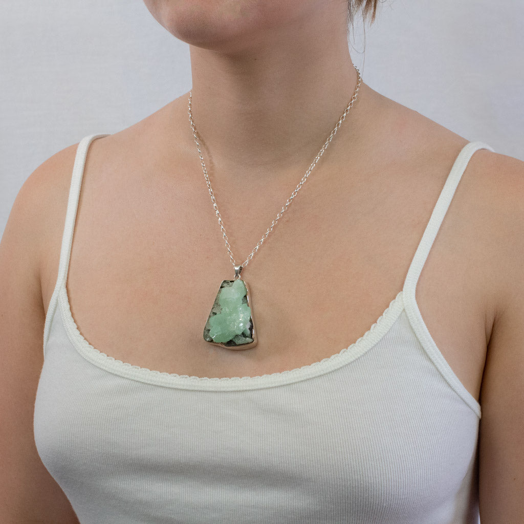 Raw Apophyllite necklace on model