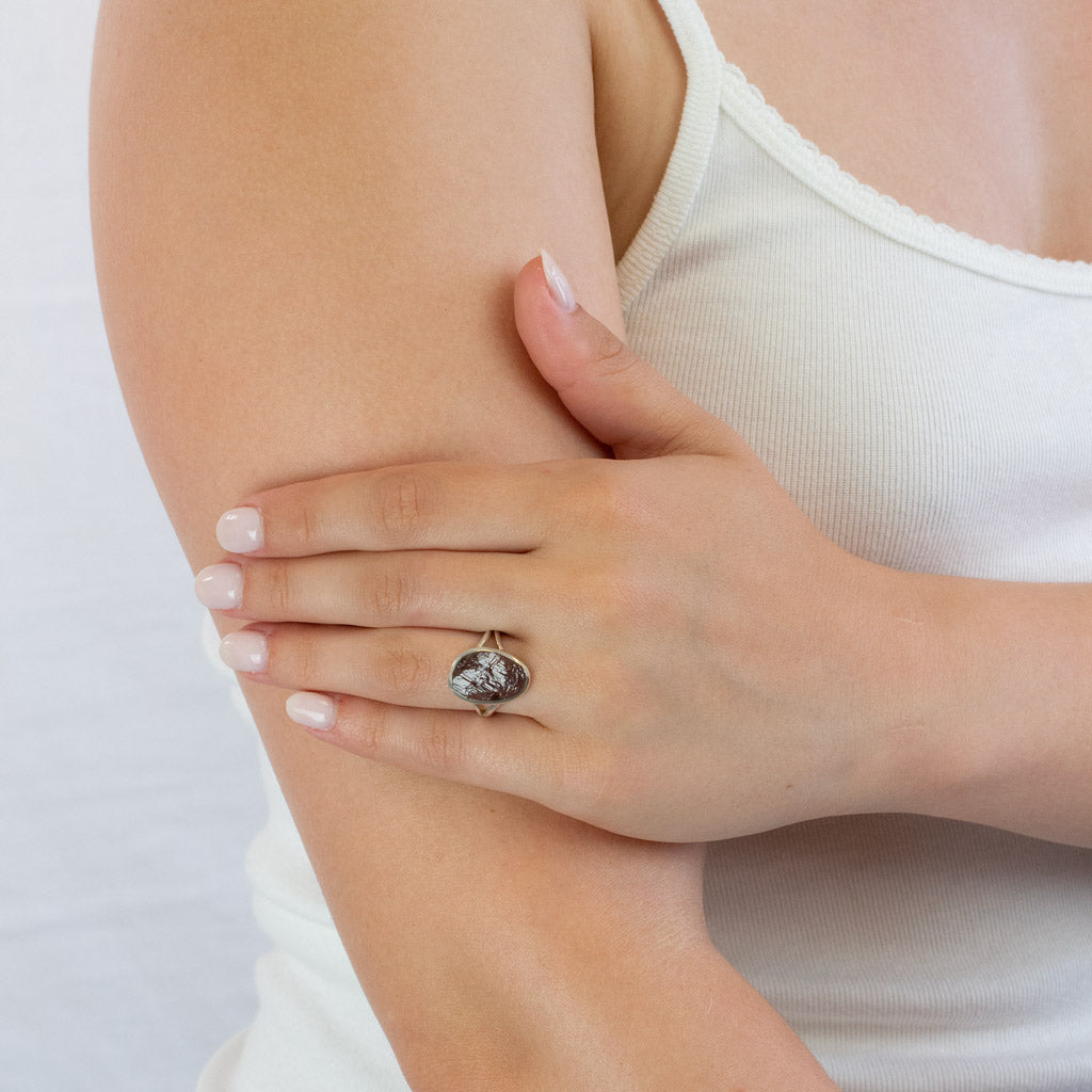 Raw Spessartine Garnet ring on model