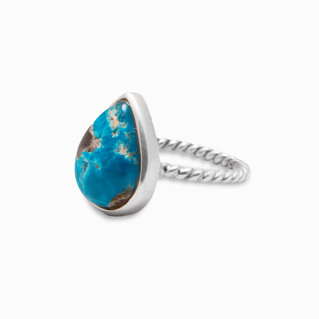 CAVANSITE CABOCHON TEAR RING