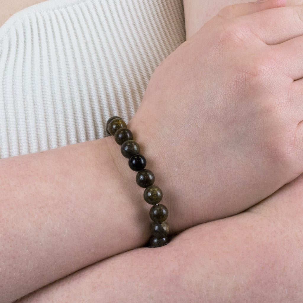 Bronzite and Black Tourmaline Bead Bracelet on Model
