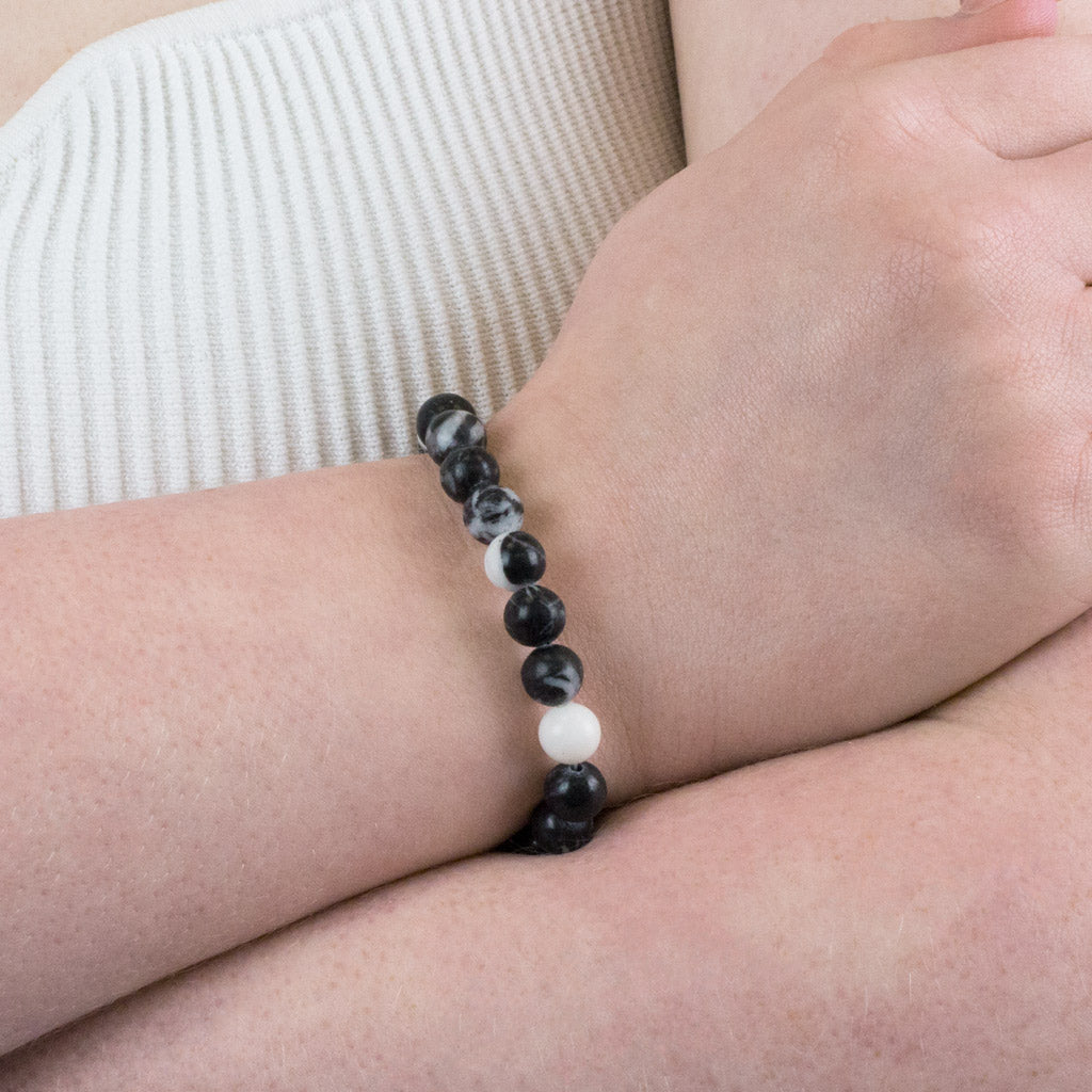 Zebra Rock Bead Bracelet on model