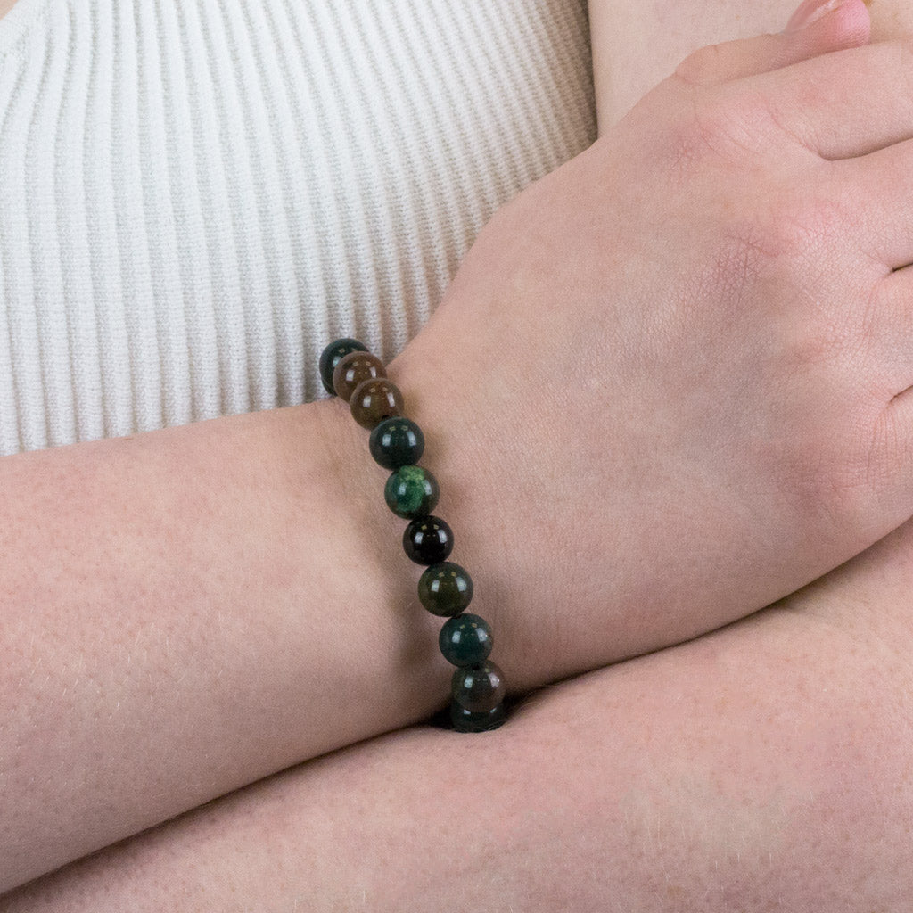 Bloodstone and Black Tourmaline Bead Bracelet on Model