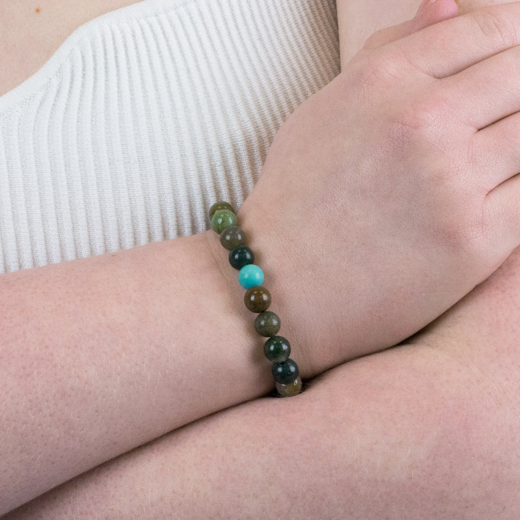 Moss Agate and Amazonite Bead Bracelet