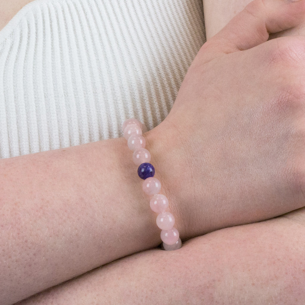 Rose Quartz and Charoite Bead Bracelet