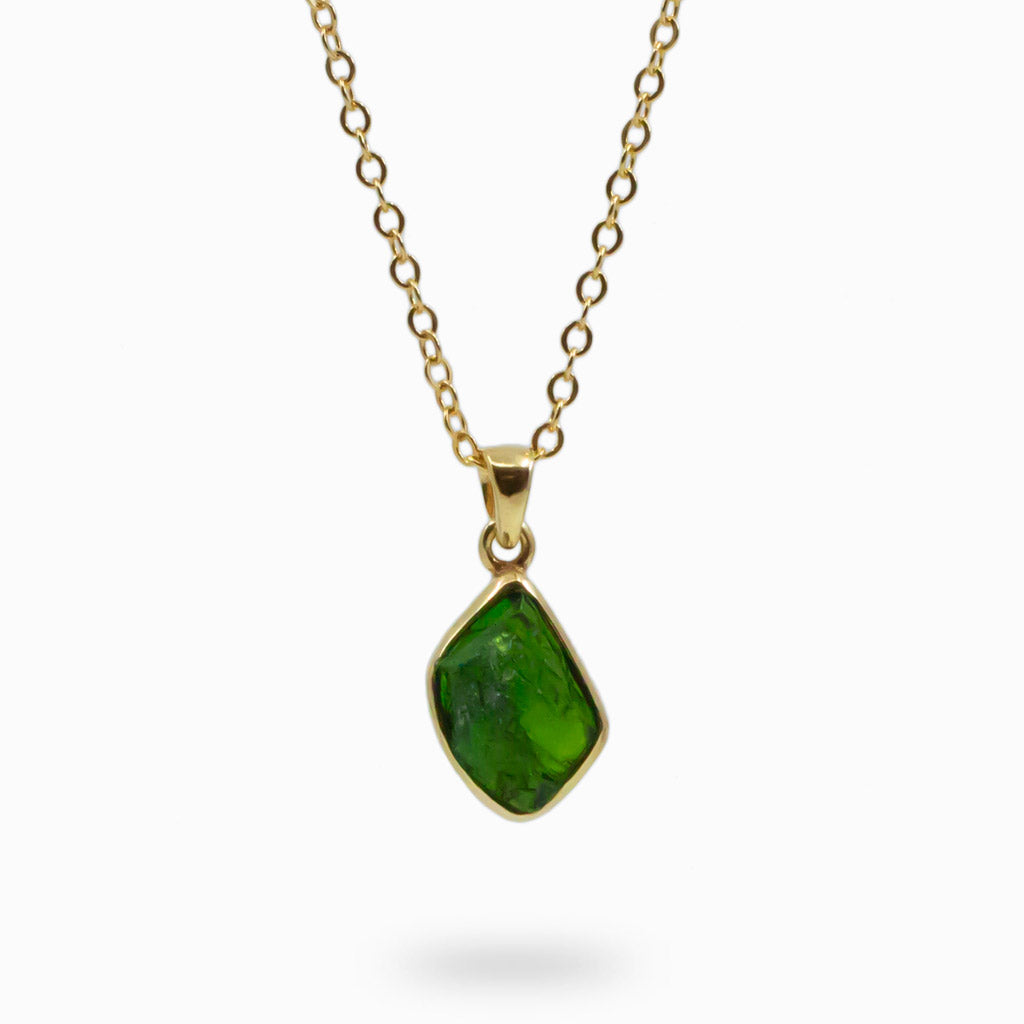 green 14k yellow gold vermeil raw chrome diopside necklace