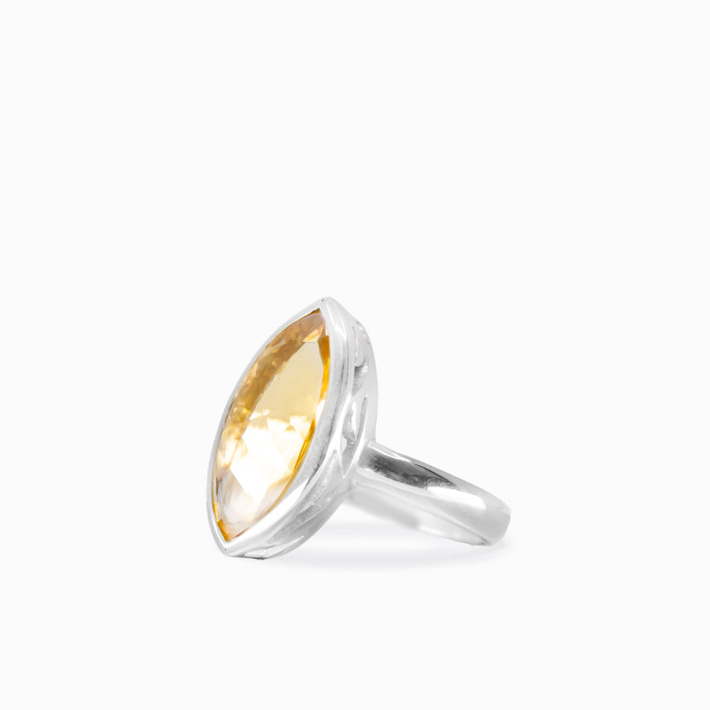 Faceted marquise citrine ring in sterling silver