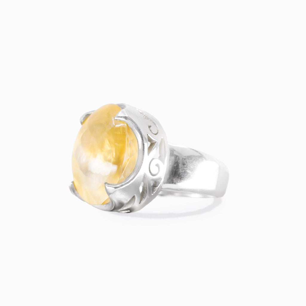 Mixed cut oval citrine ring in sterling silver