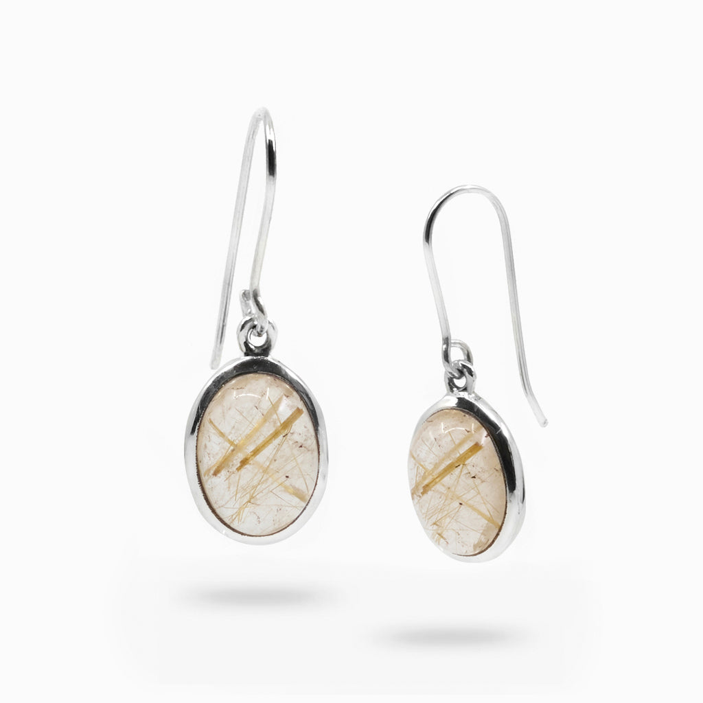 Cabochon Oval Rutilated Quartz Drop Earrings