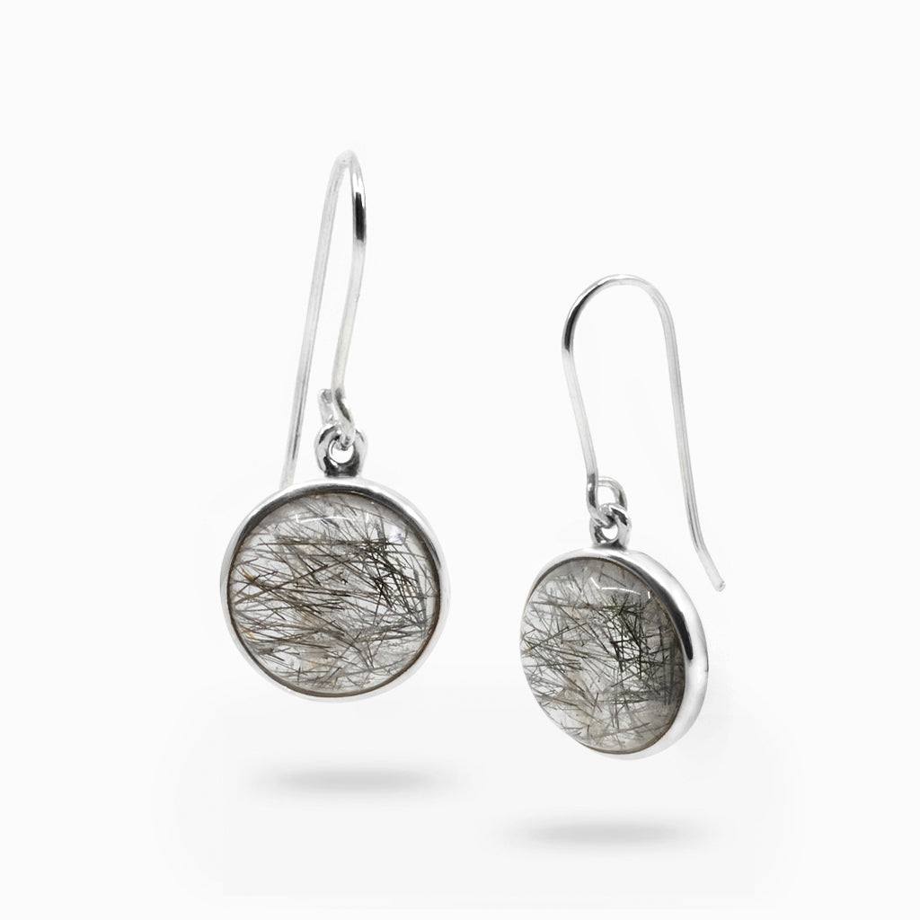 Cabochon Round Tourmalinated Quartz Drop Earrings