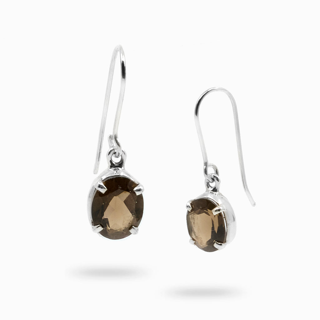 Oval Faceted Brown Smokey Quartz Earrings