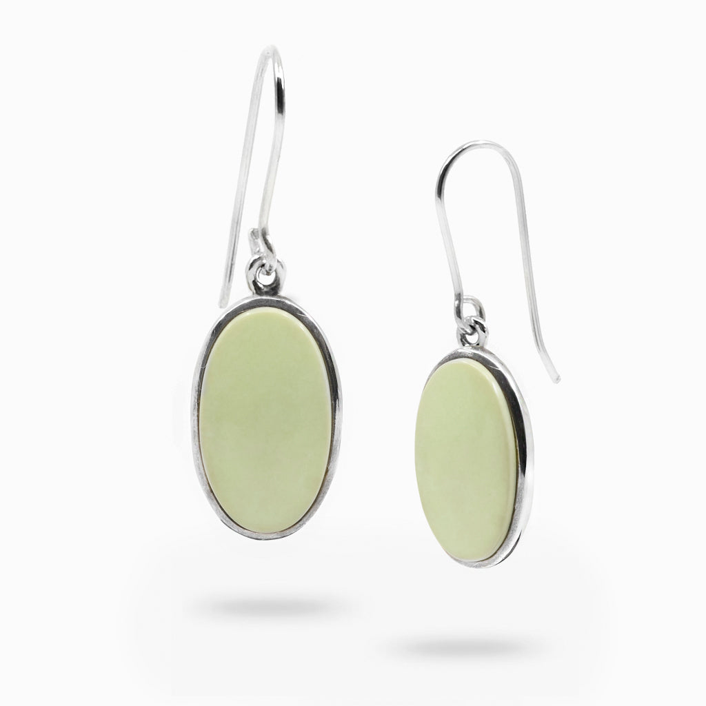 Cabochon Oval Lemon Chrysoprase Drop Earrings