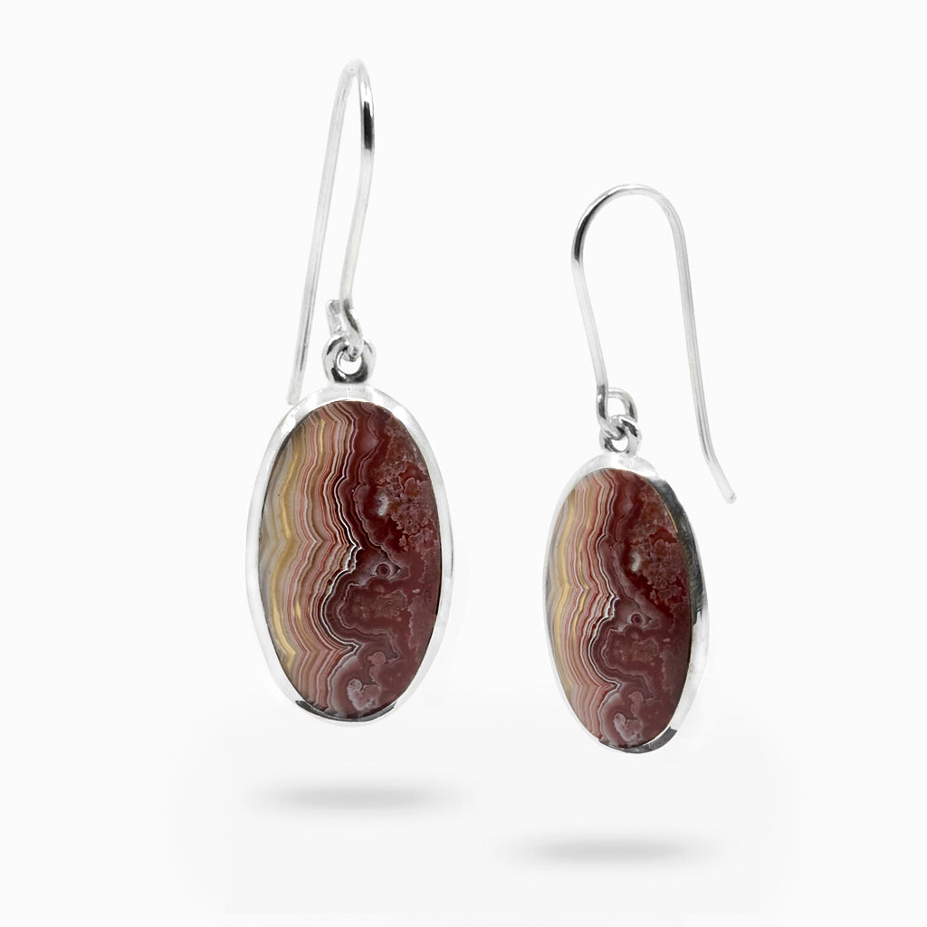 Cabochon Oval Crazy Lace Agate Earrings