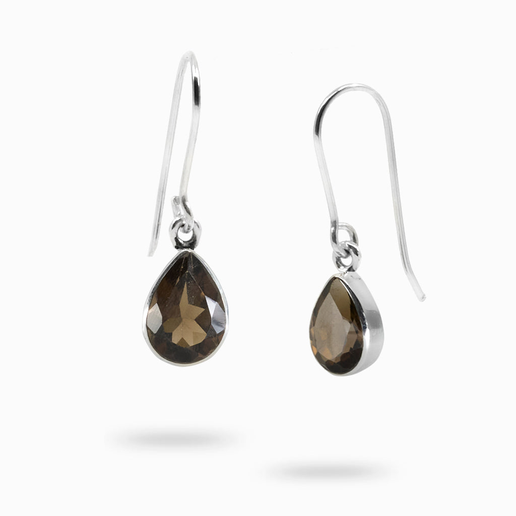 Tear Faceted Brown Smokey Quartz Drop Earrings