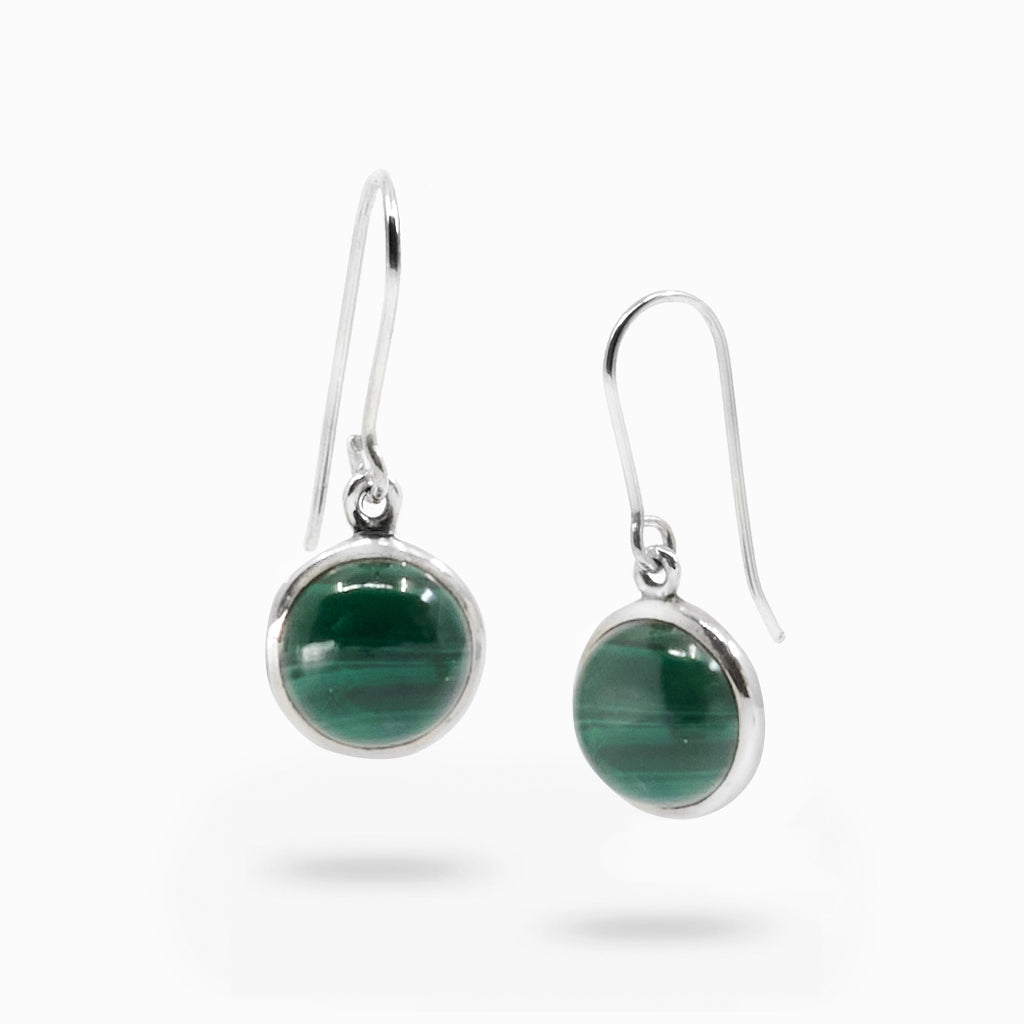 Cabochon round Malachite drop earrings