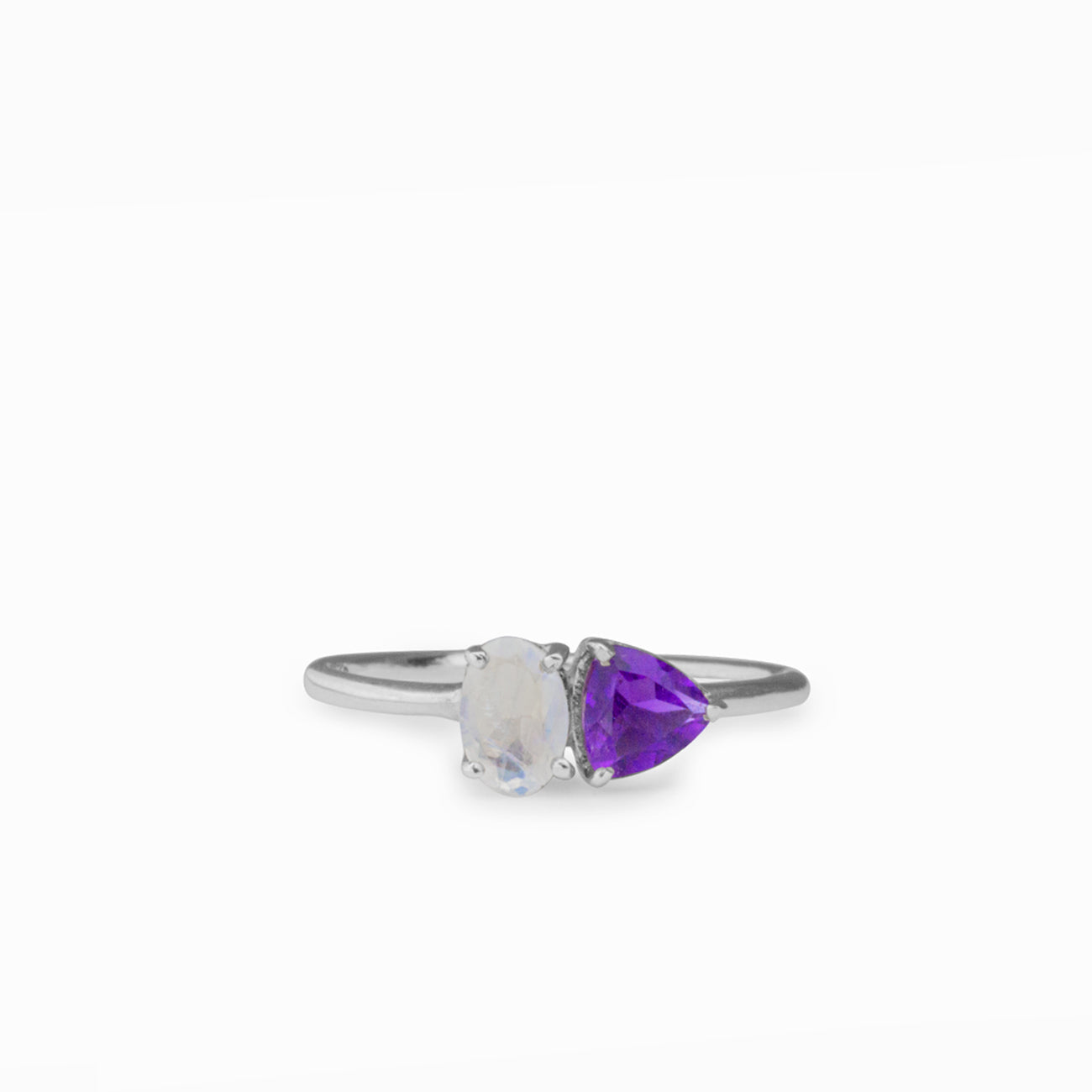 FACETED AMETHYST AND RAINBOW MOONSTONE RING