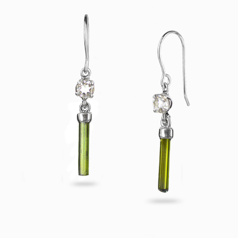 CLEAR QUARTZ & GREEN TOURMALINE DROP EARRINGS | MADE IN EARTH