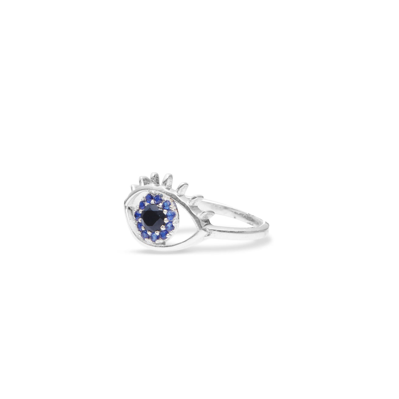 SAPPHIRE AND ONYX EVIL EYE RING STERLING SILVER | MADE IN EARTH